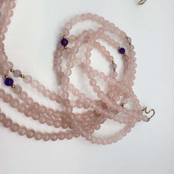 Rose Quartz Necklace with Amethyst & Gold Tone Spacer Accents 4 Strands & 24 In - Picture 6 of 9